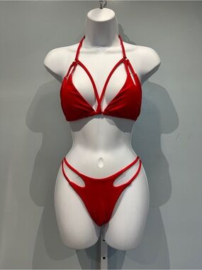 Red Strappy Triangle Cutout Bikini Small NWOT